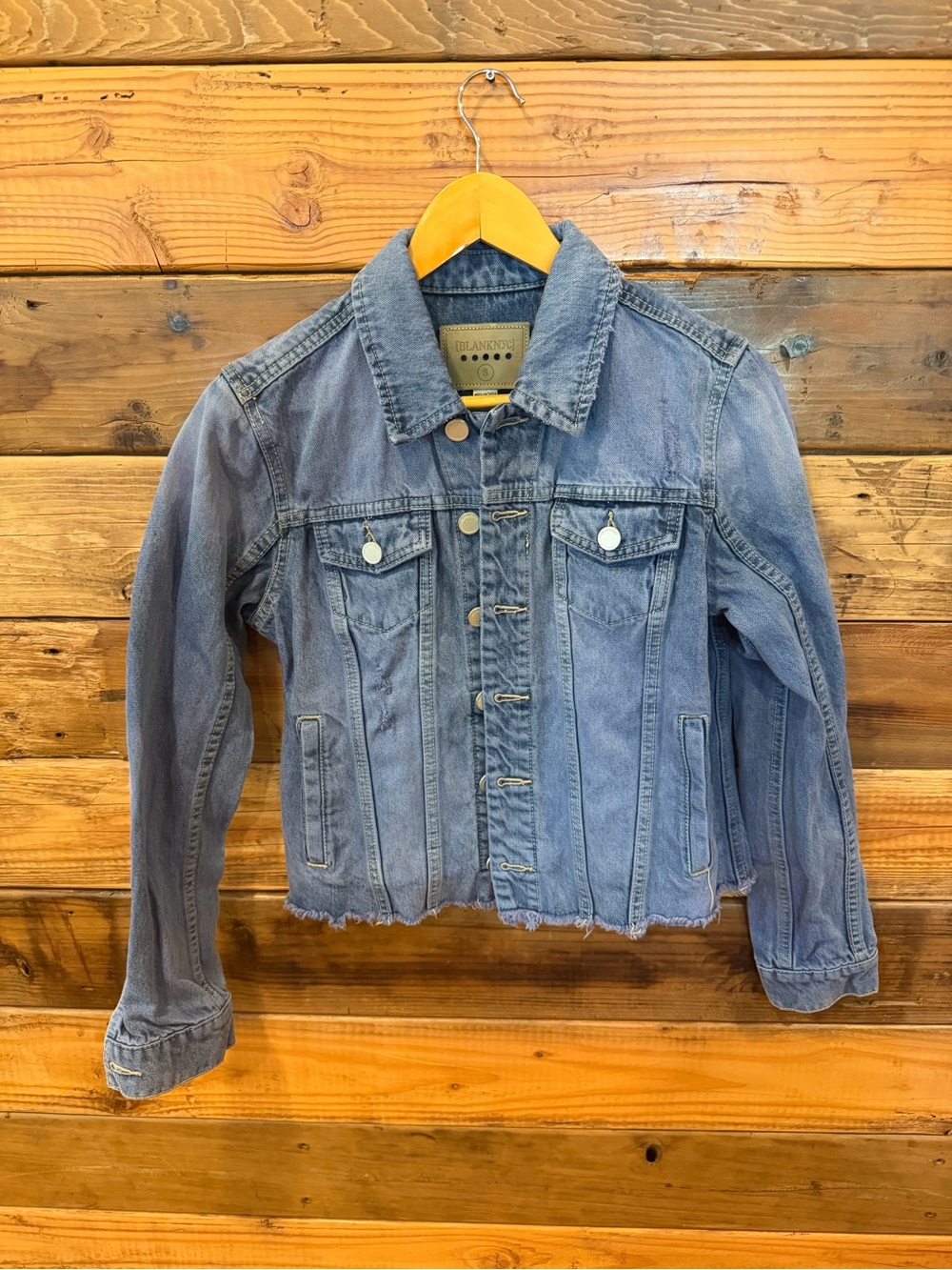 Blank NYC Lightly Distressed Raw Hem Denim Jacket - S